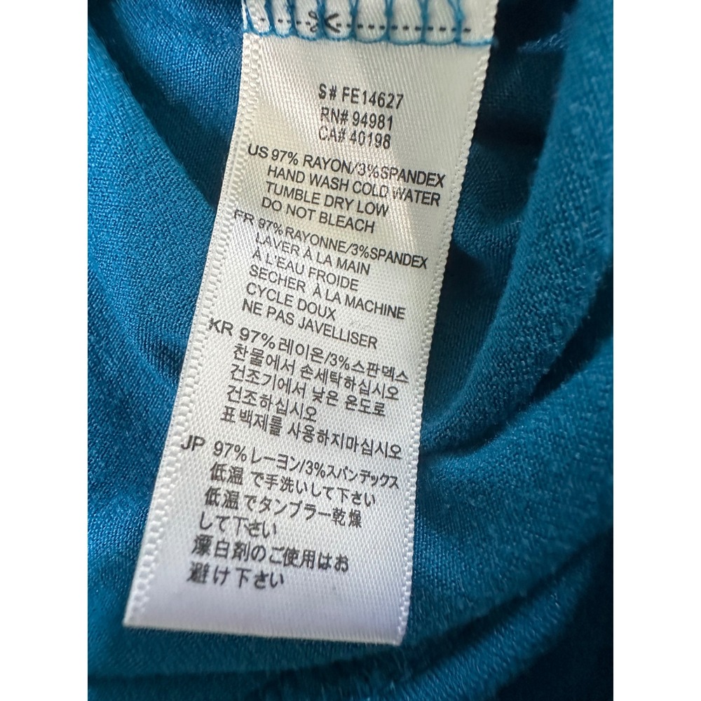 Vintage Forever 21 Teal Blue Ruffle Neck Blouse Short Sleeve Knit Top Medium Y2K - Picture 3 of 7